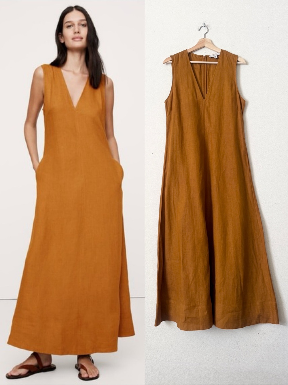 Banana Republic MEDIUM 100% linen pocketed Vneck maxi dress in Goldenrod Yellow